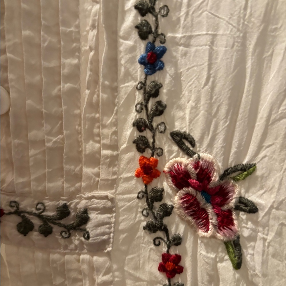 Johnny Was Cream Blouse with Colorful Embroidery - Picture 5 of 5
